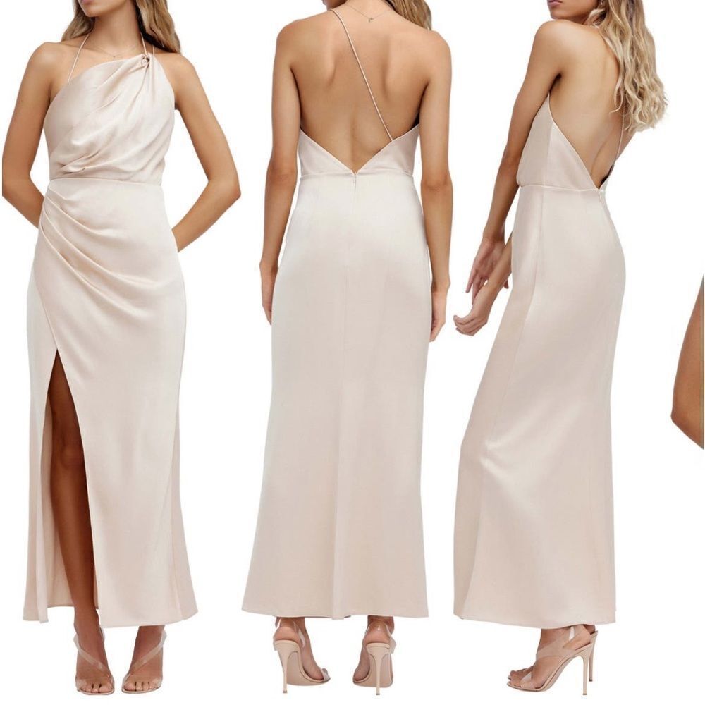 Significant Other Gracie Satin Halter Neck Gown in Almond